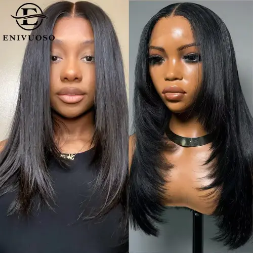 Layered Cut Straight Lace Wigs Preplucked Wear Go Glueless