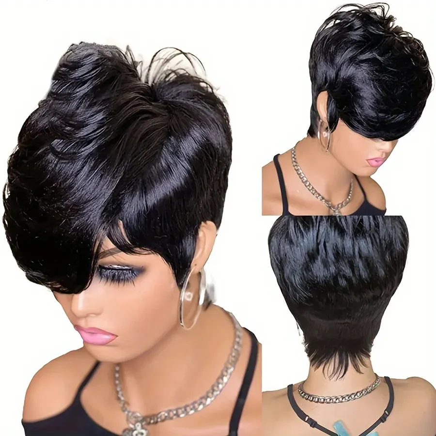 Pixie Cut Wig Human Hair Short Wigs With Bangs Brazilian Real