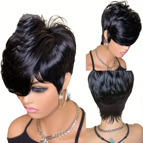 Pixie Cut Wig Human Hair Short Wigs With Bangs Brazilian Real