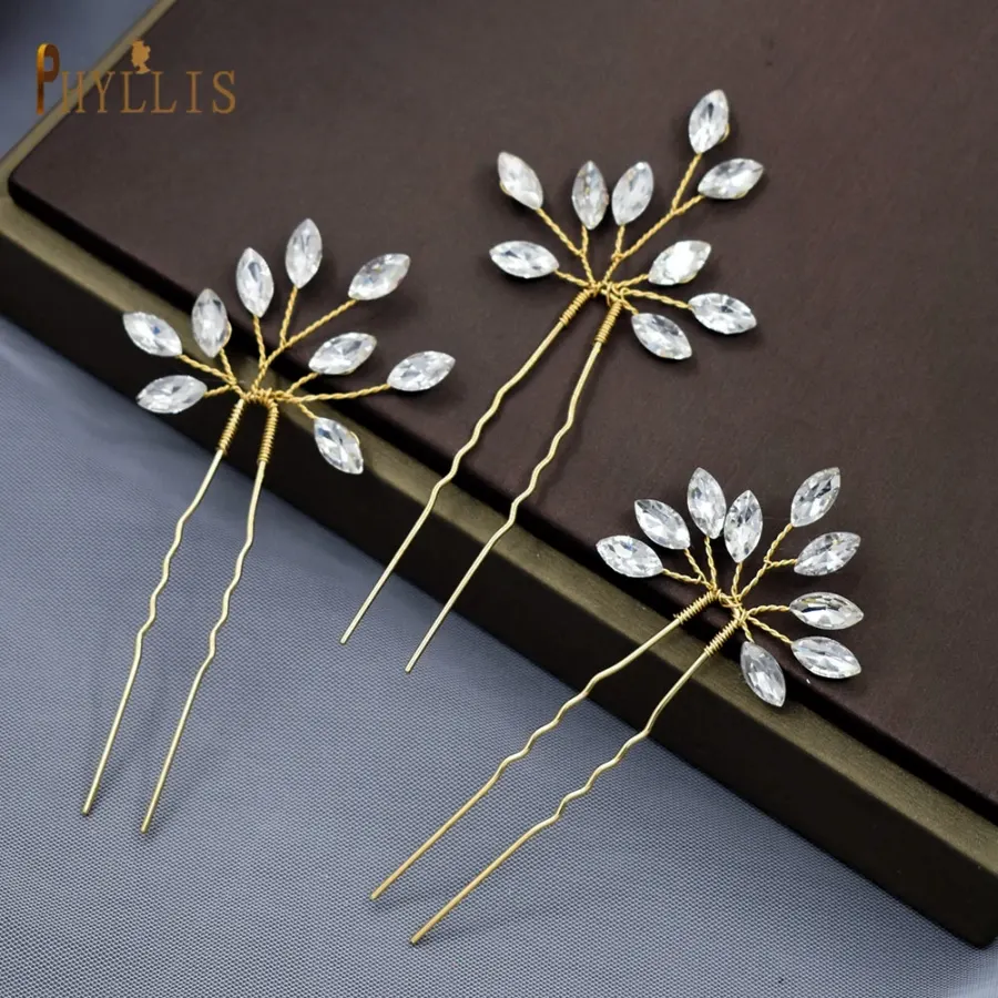A08 Luxury 3 Pieces Rhinestone Hair Pins Women Hair