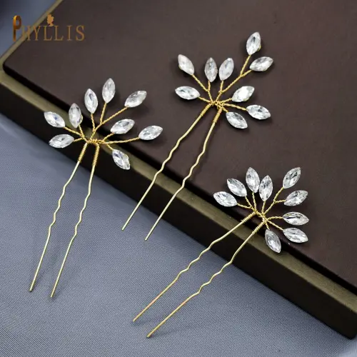 A08 Luxury 3 Pieces Rhinestone Hair Pins Women Hair
