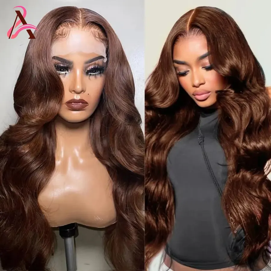 Chocolate Brown Lace Front Human Hair Wigs Brown Body Wave