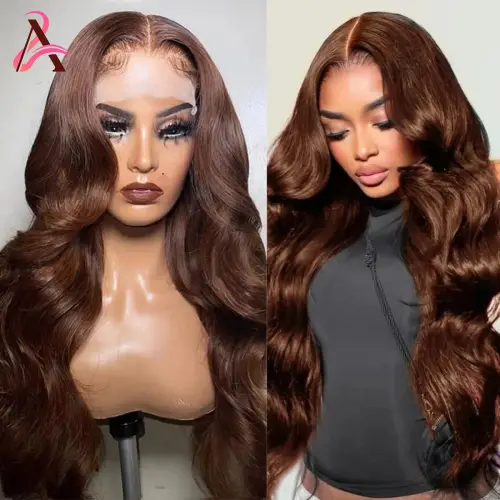 Chocolate Brown Lace Front Human Hair Wigs Brown Body Wave