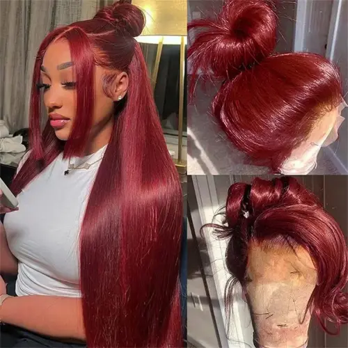 99J Burgundy Human Hair Lace Frontal Wig Glueless Remy