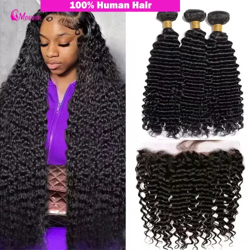 Burmese Curly Deep Wave Human Hair Bundles With 13X4 Frontal