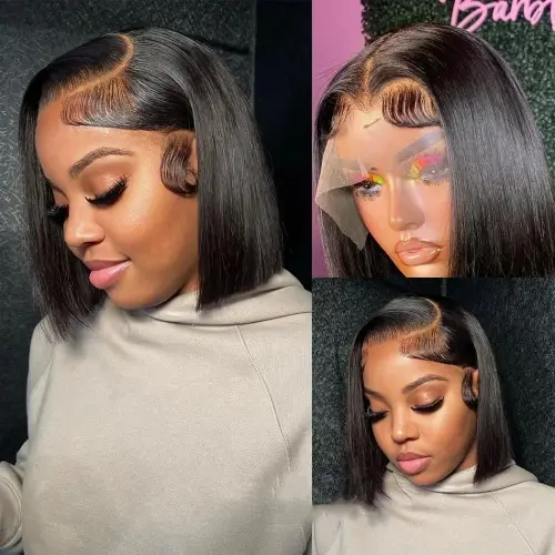 Bob Wig Human Hair 13X4 Lace Front Wig 180% Density Short