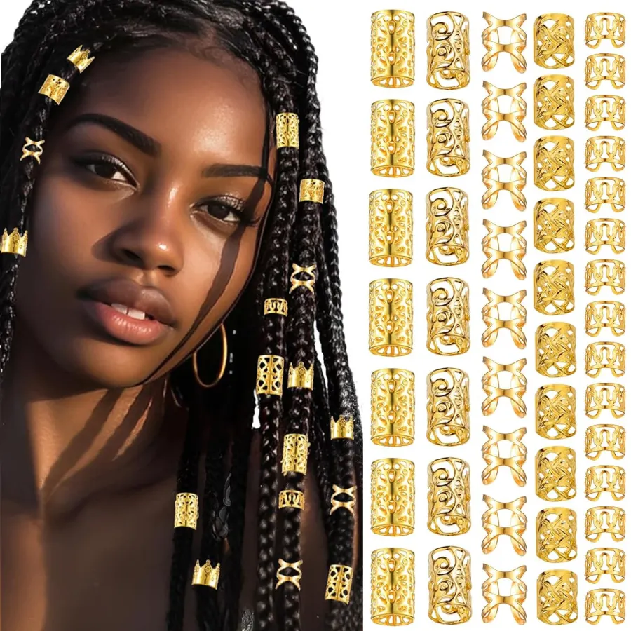 50 Pcs/Pack Gold/Silver Hair Cuffs Adjustable Metal Hair