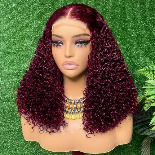 Curly Bob 99J Burgundy Lace Front Wigs 100% Human Hair 13x4