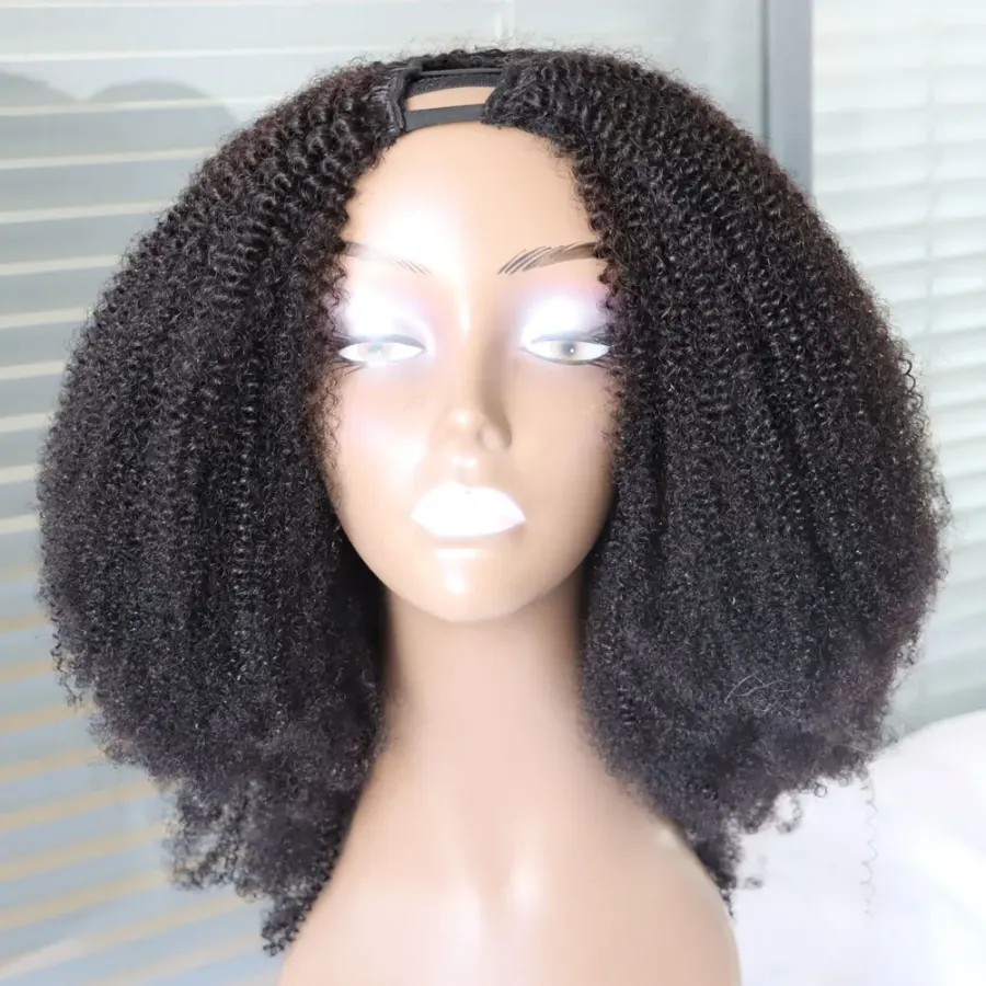 4C Afro Kinky Curly Virgin Human Hair Wig V Part Natural