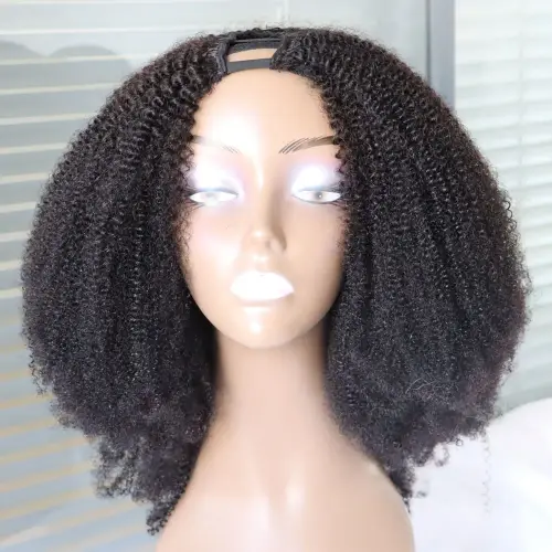 4C Afro Kinky Curly Virgin Human Hair Wig V Part Natural