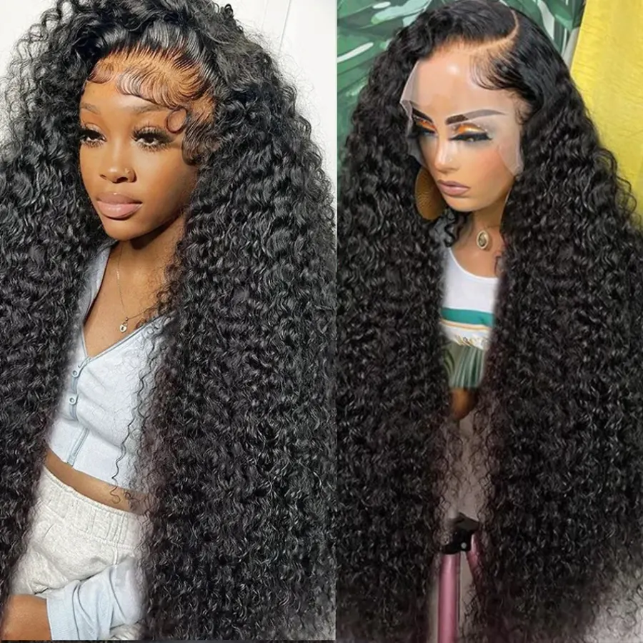 Pre Plucked Curly Human Hair Wigs Transparent Lace Front Wigs