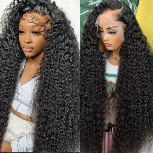 Pre Plucked Curly Human Hair Wigs Transparent Lace Front Wigs