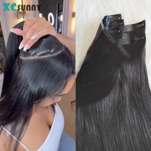 Seamless Straight Clip Ins Human Hair PU Clip In Hair