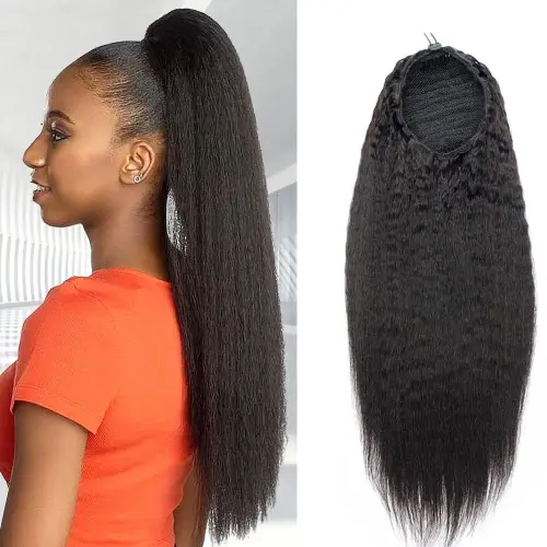 Kinky Straight Ponytail Human Hair Extension 100% Real Hair