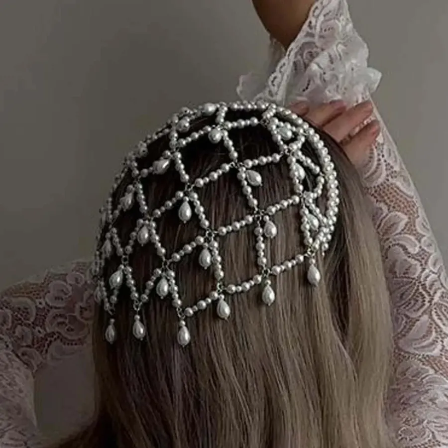 Bohemian Pearl Headband Vintage Hair Accessories with Mesh