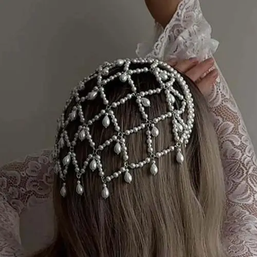 Bohemian Pearl Headband Vintage Hair Accessories with Mesh