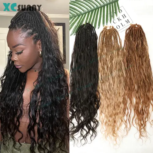 Crochet Boho Locs With Human Hair Curls 30 27 Auburn Goddess