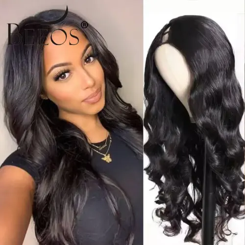 U V Part Wig Human Hair Body Wave Human Hair Wigs No Leave