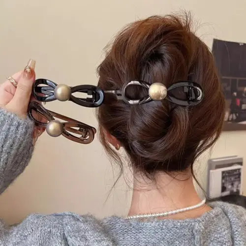 New Twisted Hair Clip Plastic Imitation Pearl Hairpin Twisted
