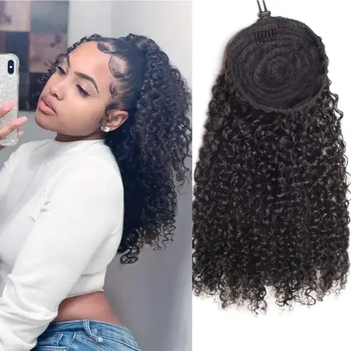 Kinky Curly Human Hair Drawstring Ponytail 12A Brazilian