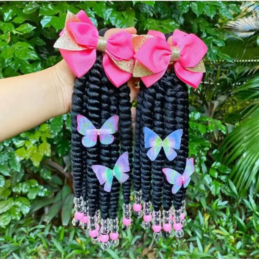 2pack Hair 8inch Kids Braided Ponytail with Beads and Bow