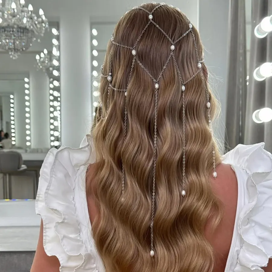 Bridal Mesh Tassel Hair Chain Headband Wedding Dress