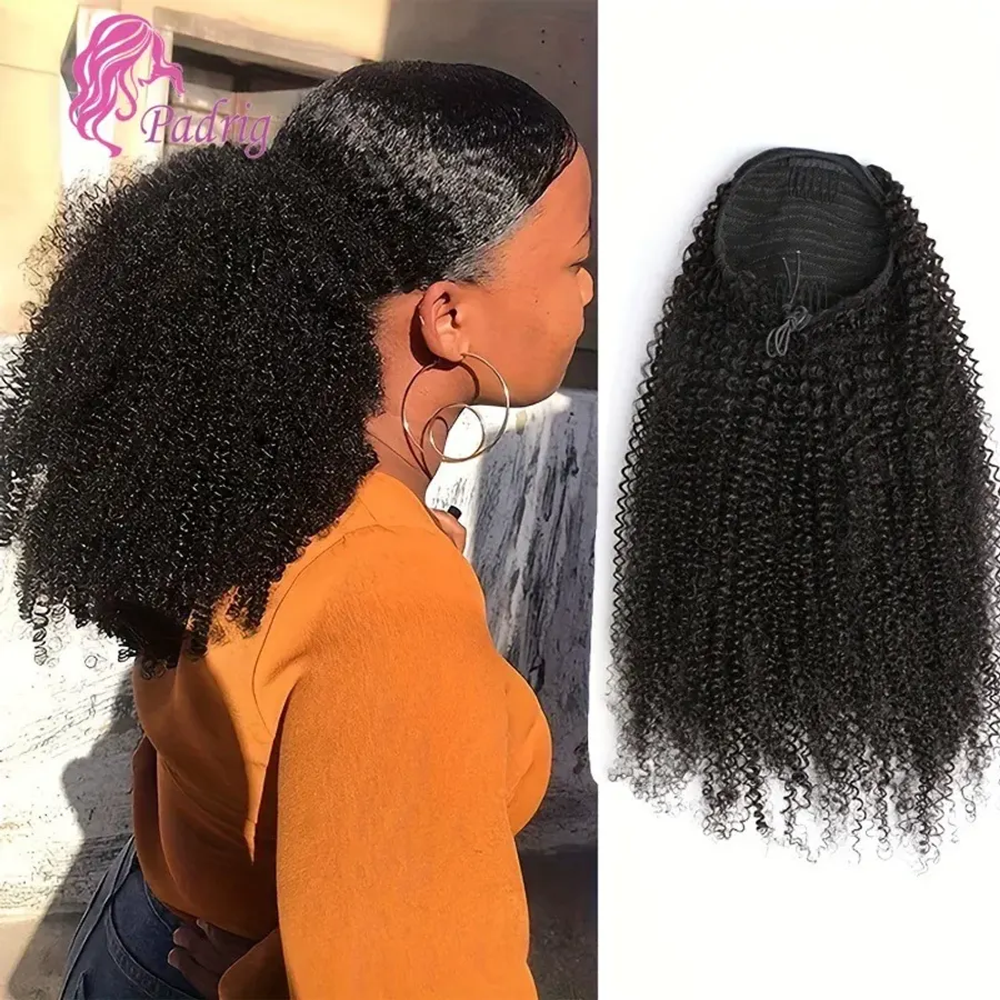 Afro Kinky Curly Ponytail Human Hair Extensions Drawstring