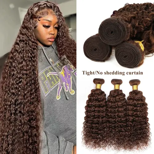 4# Deep Wave Human Hair Bundles Raw Indian Hair Weaving 1/3/4