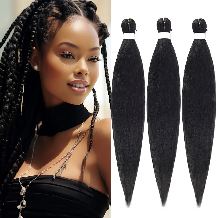 Pre Stretched Synthetic Braiding Hair 3Pcs Natural Black