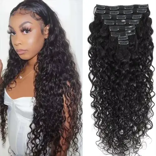 Curly Clip In Hair Extensions Human Hair Water Wave Clip