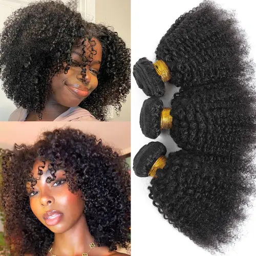 Raw Indian Afro Kinky Curly Human Hair Bundles 4B 4C Natural