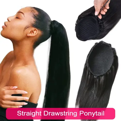 Drawstring Ponytail Human Hair Natural Silky Straight
