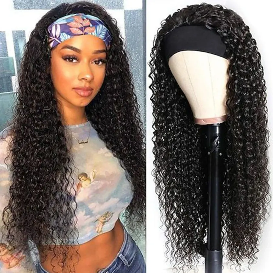 Headband Wig Human Hair Kinky Water Wave Glueless Wig Full