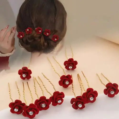 10Pcs Rose Hair Accessories Wedding Bride Hairpins Flower