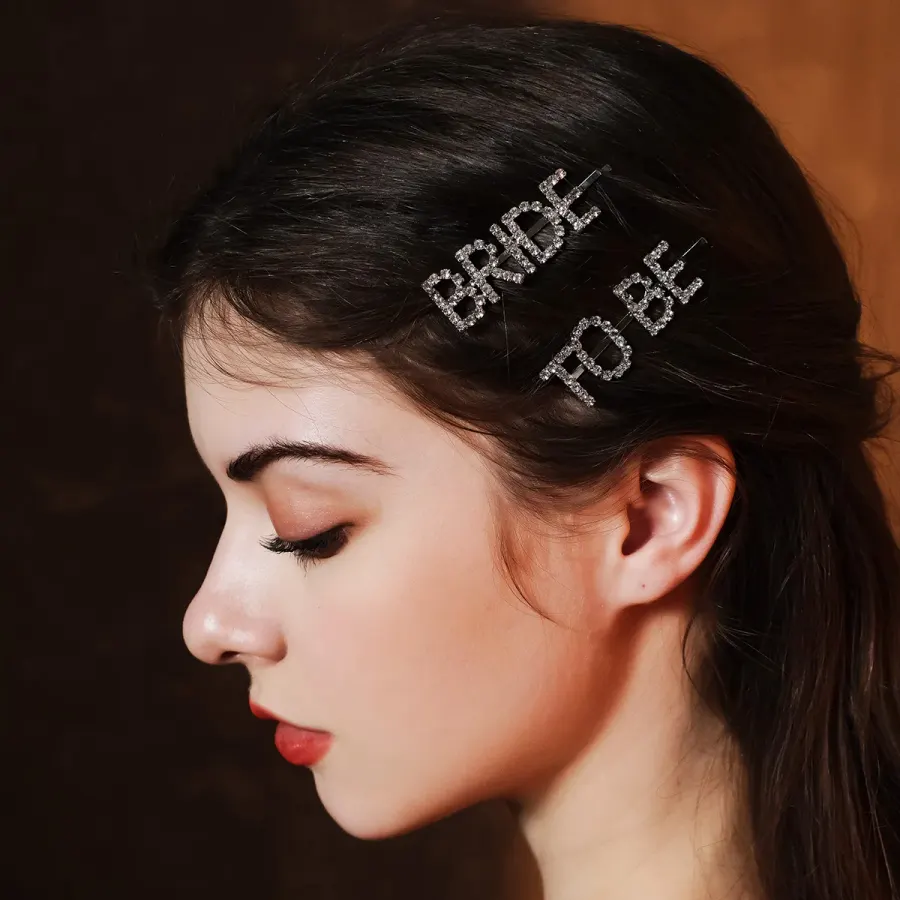 TO BE BRIDE Rhinestone Hair Clips Sparkly Letter Hairpins