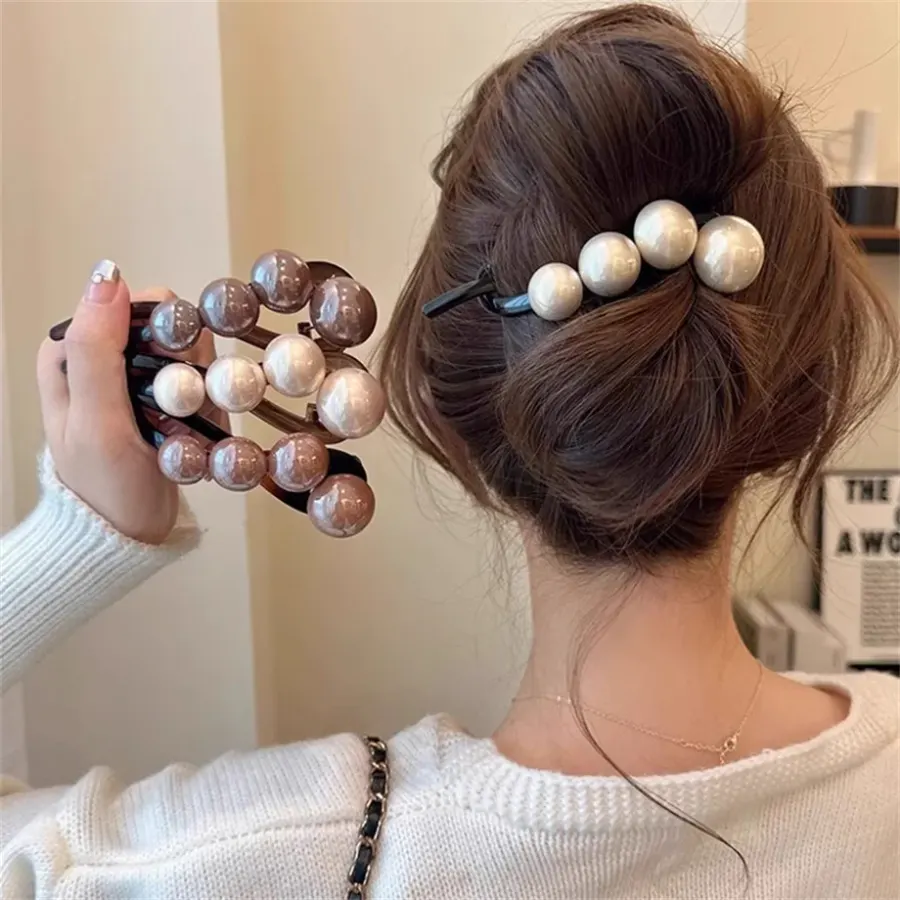 Elegant Pearls Twist Hair Clips Grab Hairpin Barrettes Sweet