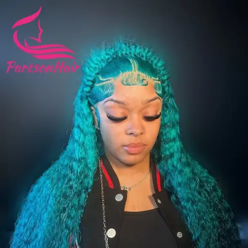Deep Wave 13x6 HD Lace Front Wigs Human Hair Green Colored
