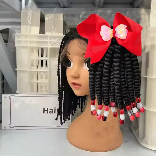 HOT Hair 8inch Kids Braided Ponytail with Beads and Bow Tie