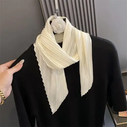 Women Pleated Satin Scarf For Ladies Neckerchief Ribbon