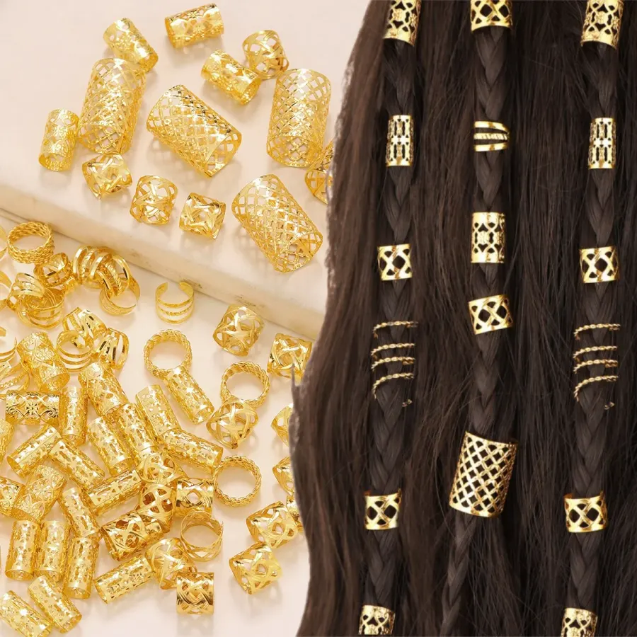 90 PCS Gold Dreadlock Locs Hair Accessories for Braid Hair