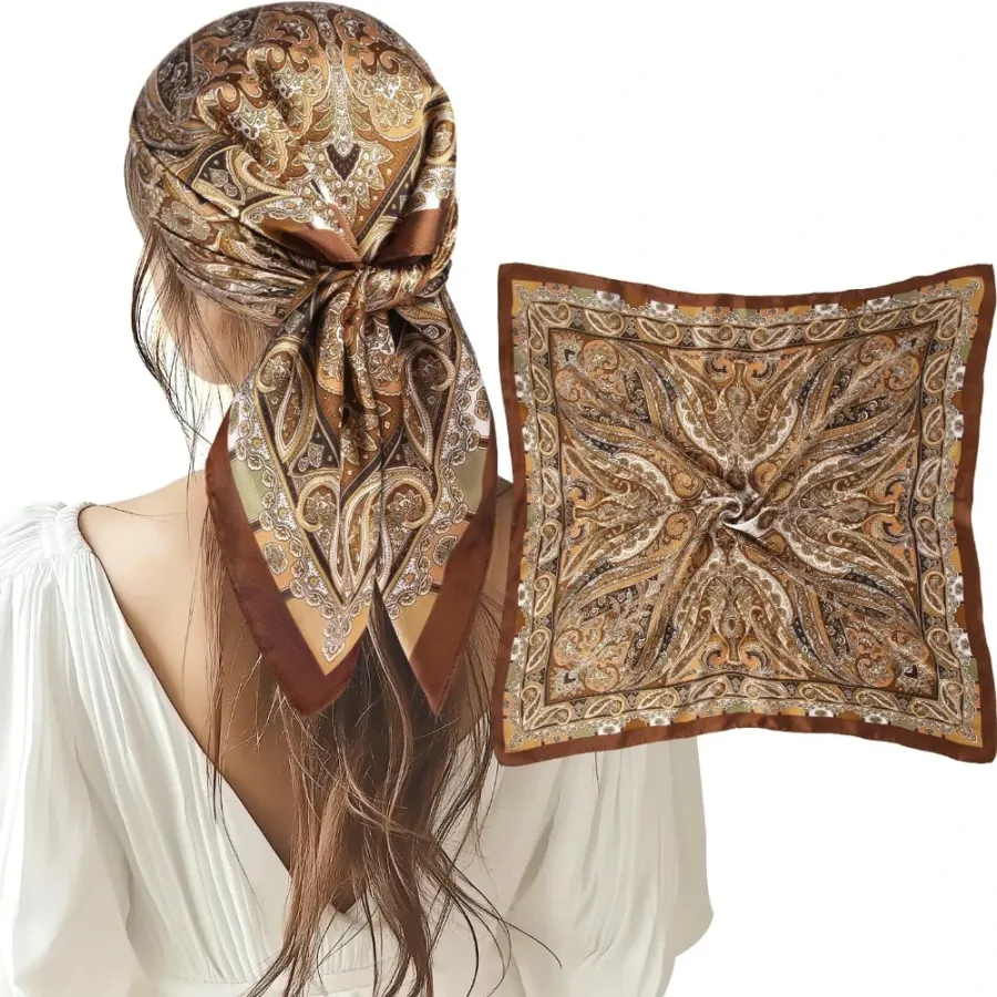 1 Pcs 27.5 Inches Satin Head Scarf Silk Like Hair Scarf Stain