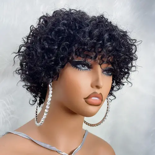 Pixie Cut Human Hair Wigs Afro Rose Curly Funmi Glueless Wigs