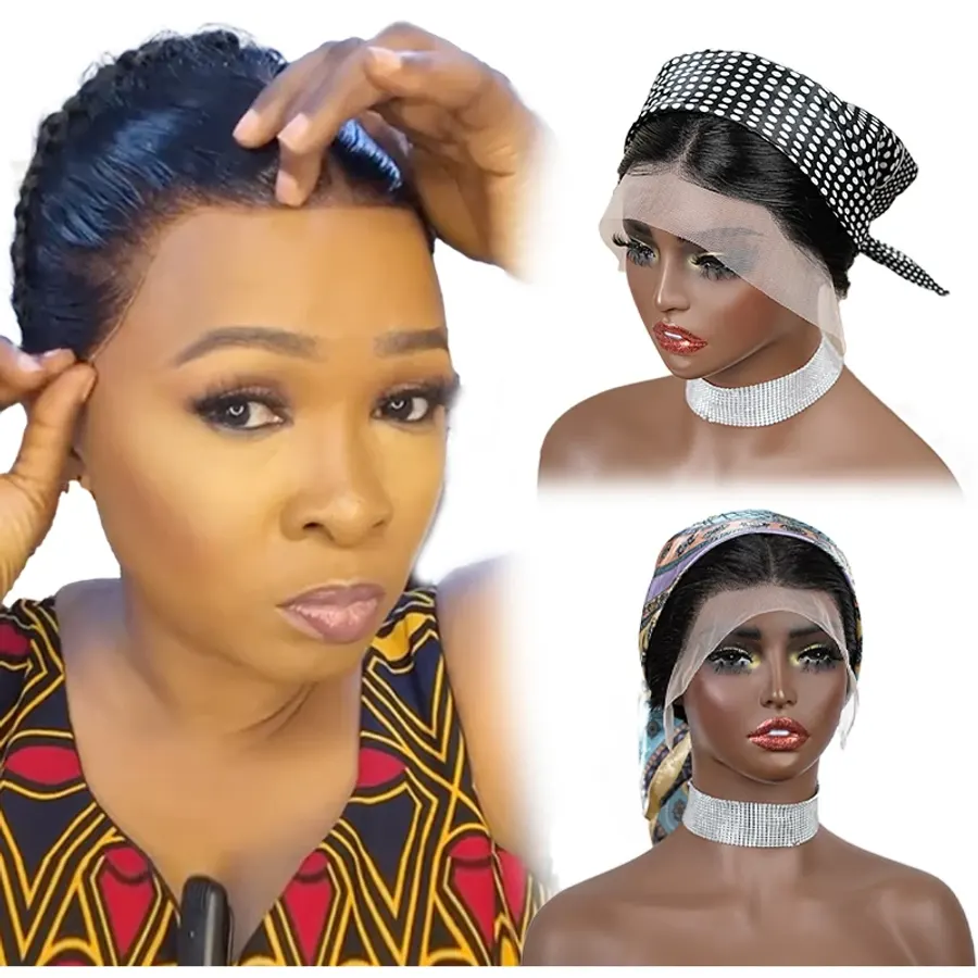 10 Inches 13x4 Inch Lace Front Plait Wig Black Gele Frontal