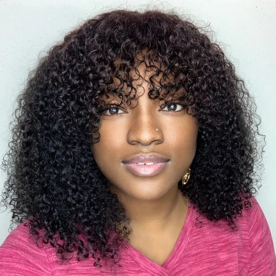 Curly Human Hair Wigs Virgin Hair Kinky Curly Bob Wig With
