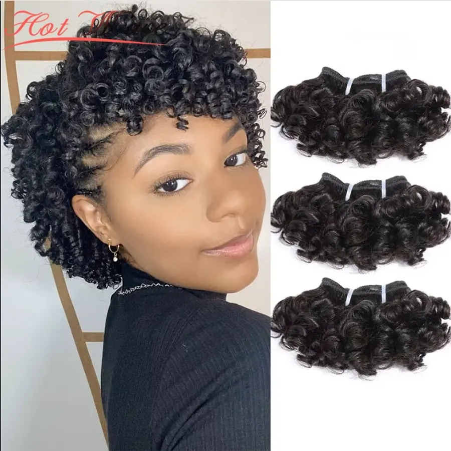 Bouncy Curly Hair Bundles With Closure Brazilian Remy Human