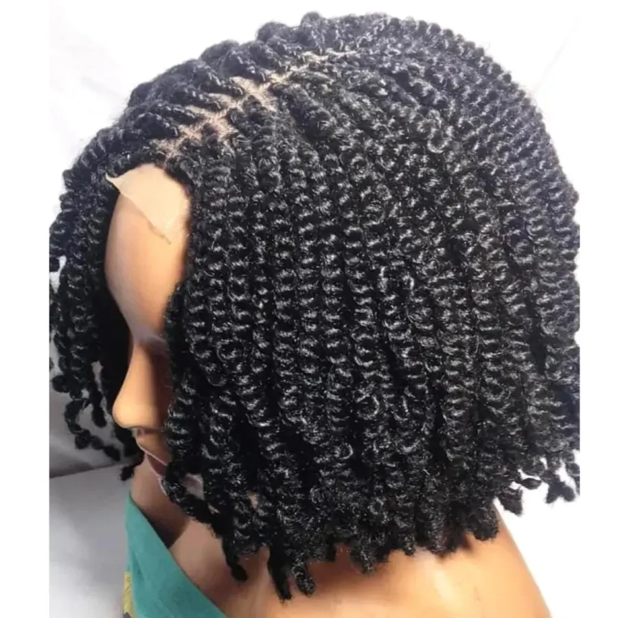 Kinky Braided Bob Wig Black Shoulder Length Knotless Box