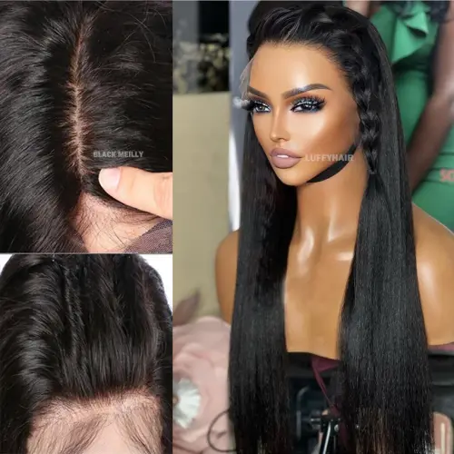 Yaki Straight Human Hair Wig Brazilian 5x5 Silk Base Full
