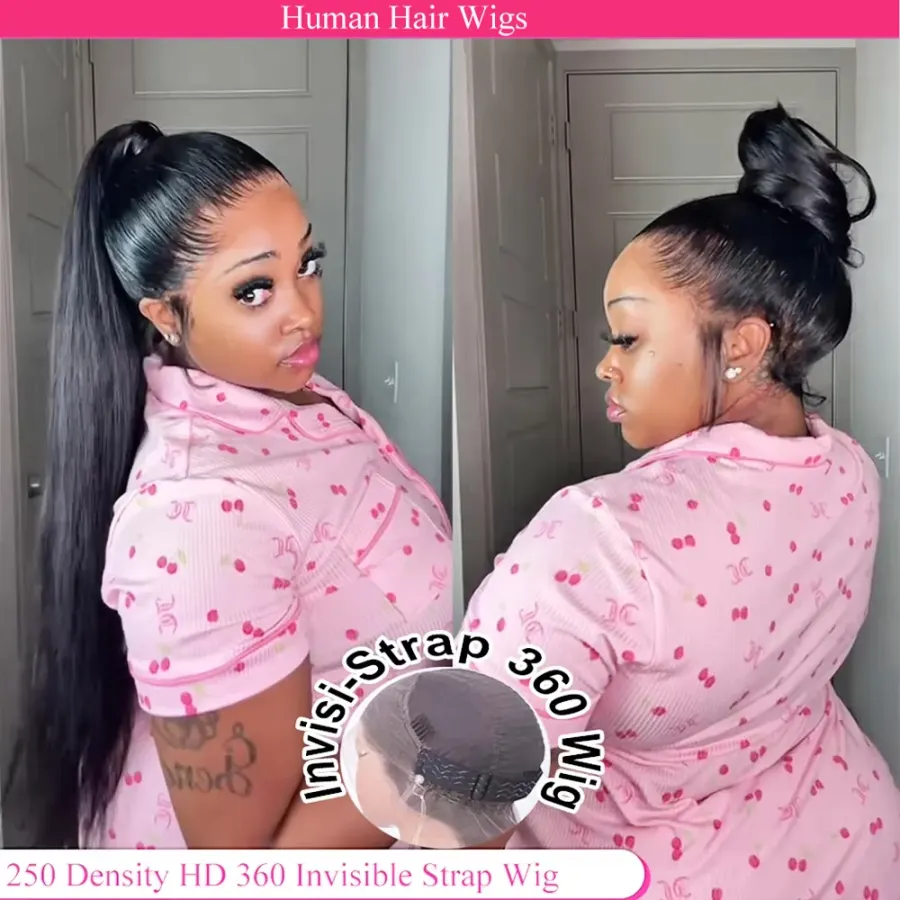 Invisible Strap HD 360 Full Lace Wig Human Hair 250 Density