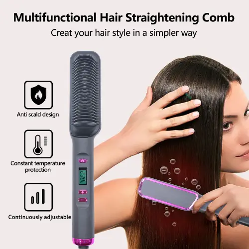 Hair Straightener Ceramic Hot Comb 2 in 1 Electric Straighten