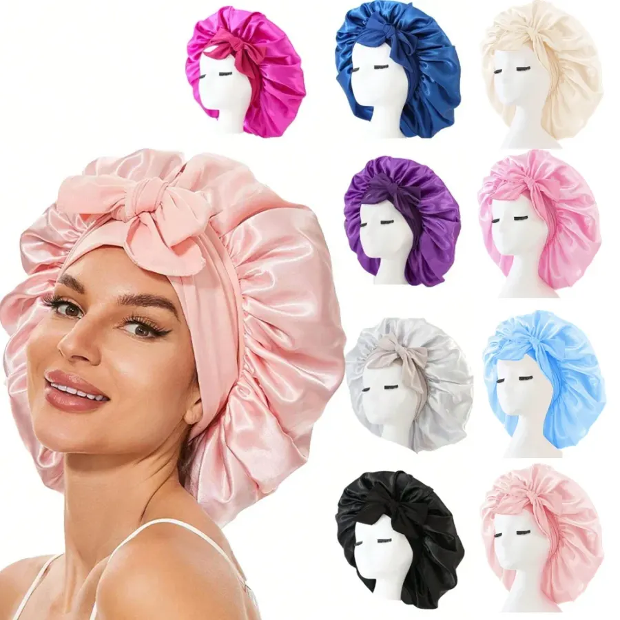 Satin Silk Hair Bonnet Adjustable Tie Band Sleep Bonnet Men